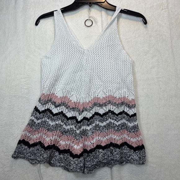 Warehouse one Crochet Tank Top Womens Size Small White Pink Girlie Carnival - Picture 8 of 8